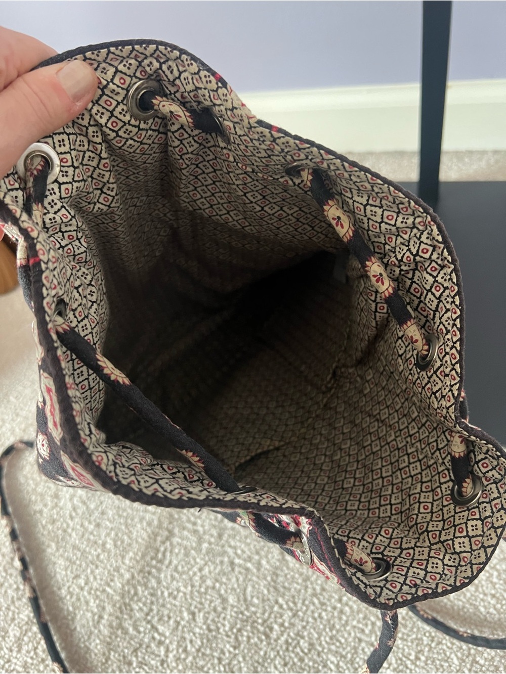 Vera Bradley Black Quilted Drawstring Bag - Picture 6 of 6